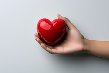 Obraz premium Flat 2D illustration of a hand holding a heart, symbolizing care, with minimal colors on white