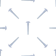 Chrome metal screws rotating on a white background creating a seamless pattern