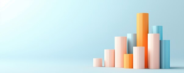 Obraz premium Colorful graph with cylinder bars representing data on a light background.