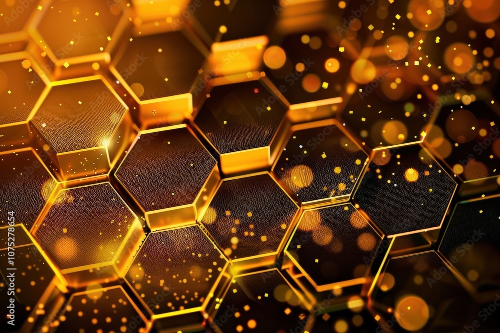 Poster golden hexagonal pattern with glittering lights