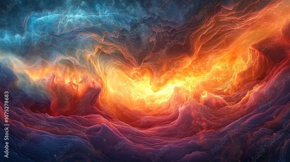 Poster the gaseous clouds swirled in the atmosphere, creating a colorful display during the sunset
