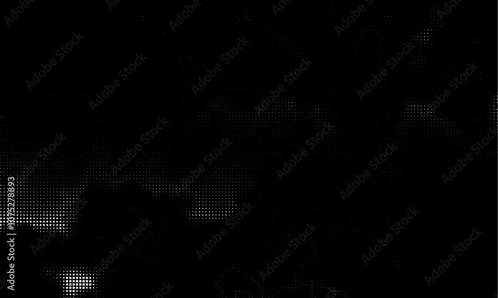Poster monochrome gradient halftone dots background. vector illustration. abstract grunge dots on black bac