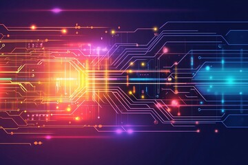 Obraz premium Abstract Futuristic Technology Background with Glowing Circuit Lines and Data Connections