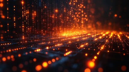 Obraz premium Abstract digital landscape with glowing particles and lines.