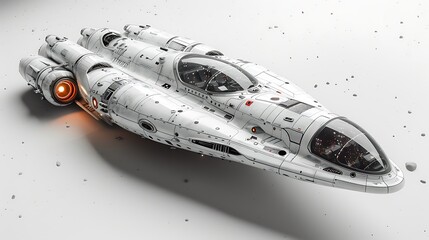 A white spaceship on a white background.