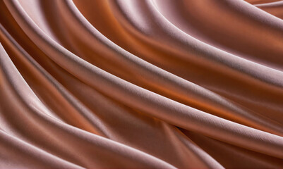 A close-up shot of peach-colored silk fabric, draped in soft folds
