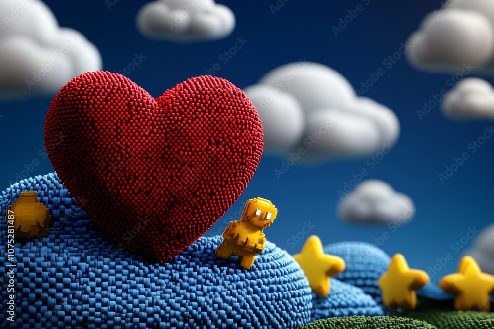 Aufkleber pixel art of a classic red heart symbol in 8-bit style, with vibrant retro colors and a nostalgic fe