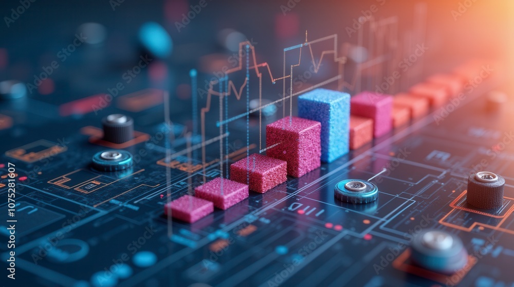 Poster 3d render icon for data analysis and business insights