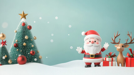 Obraz premium Santa Claus and Snowman Cartoon Spreading Christmas Cheer.Cute Christmas Cartoon: Santa and Snowman in Winter Wonderland.A Whimsical Christmas Cartoon Scene