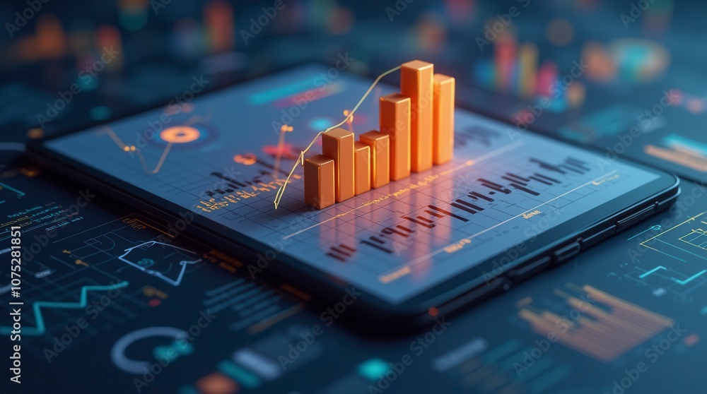 Poster 3d render icon for data analysis and business insights