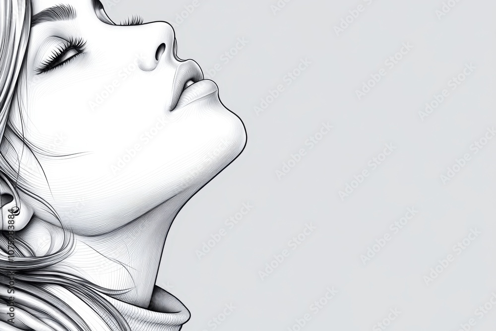 Poster simple line drawing of a necklace with a small pendant, in a minimalist style on a plain background