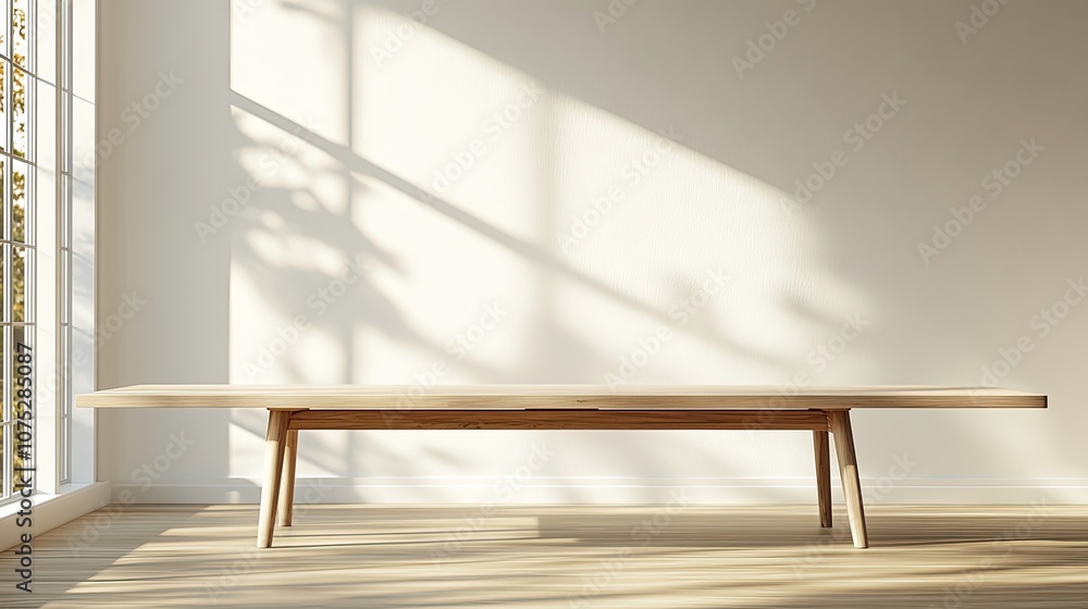 Poster empty display tables set against a white wall in a bright, open space, highlighting the potential fo