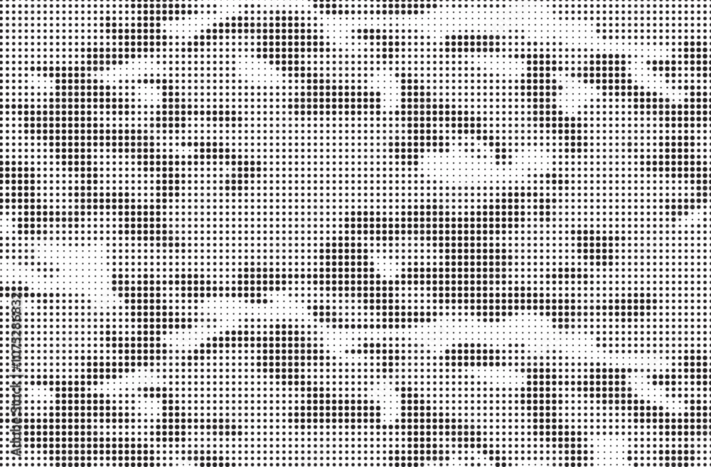 Poster Abstract halftone seamless camouflage pattern. Repeating digital dotted hexagonal camo military texture background. Abstract modern fabric textile ornament. Vector illustration.