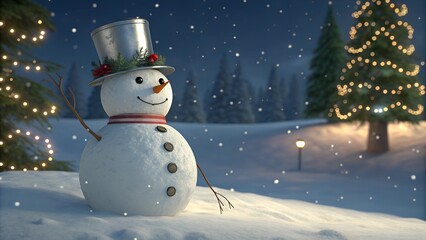 Christmas snowman with silver bucket on his head.