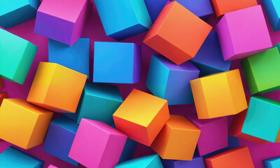 Obraz premium Colorful cubes are scattered on a pink background