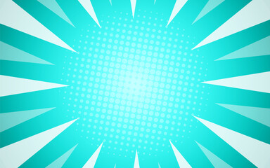 Bright pop art comic sunburst effect background with halftones.