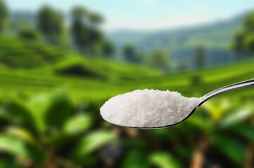 sugar substitute with green Stevia plant and powder