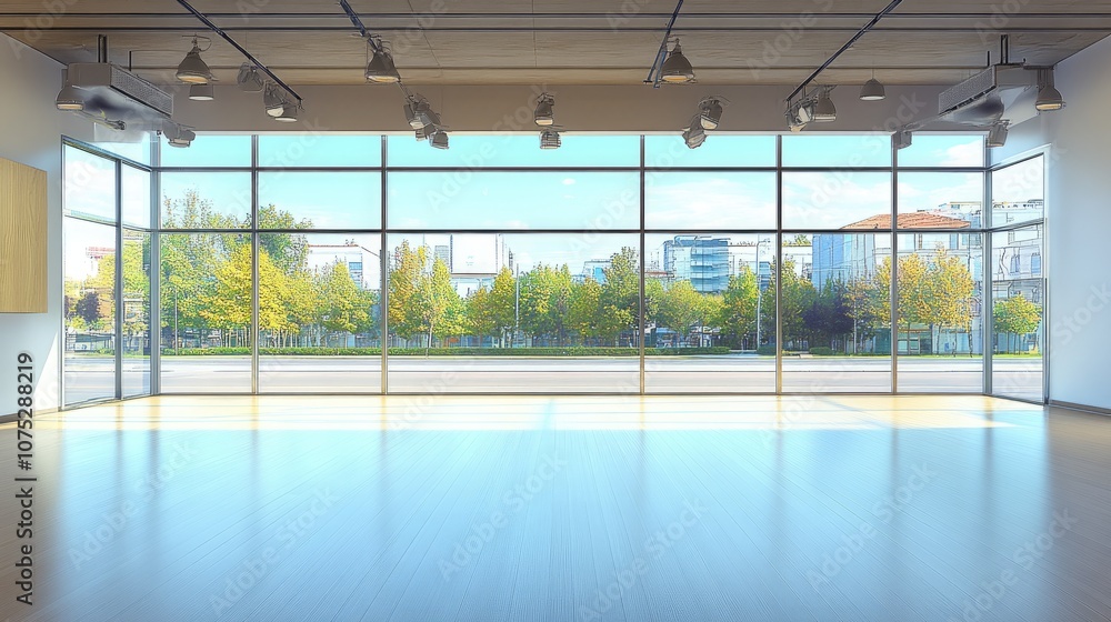 Poster large empty window display with ample lighting in a contemporary shop, clean and ready for creative 