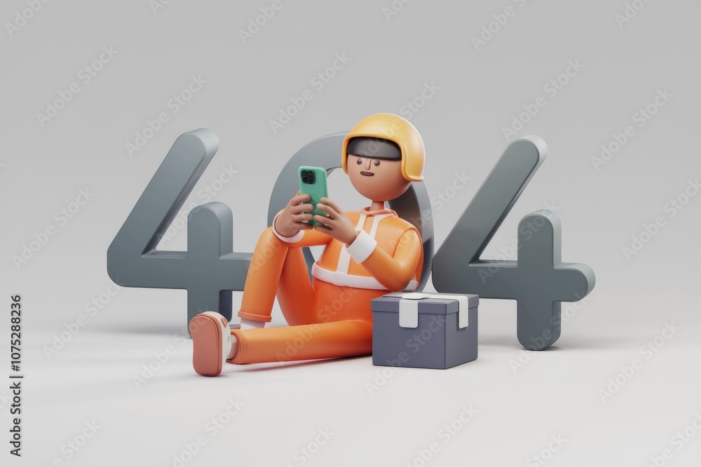 Aufkleber 3d illustration of a character sitting beside a 404 error.