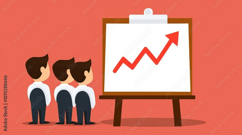 Poster three business figures observe a presentation displaying discussing cost of capital, aligning profit