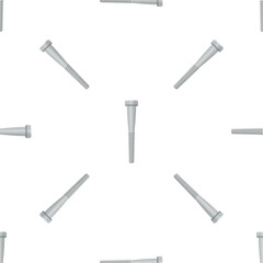 Seamless pattern of identical metal bolts lying on a white background, creating a repetitive design suitable for various applications