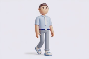 3D cartoon character of a man walking in casual wear.