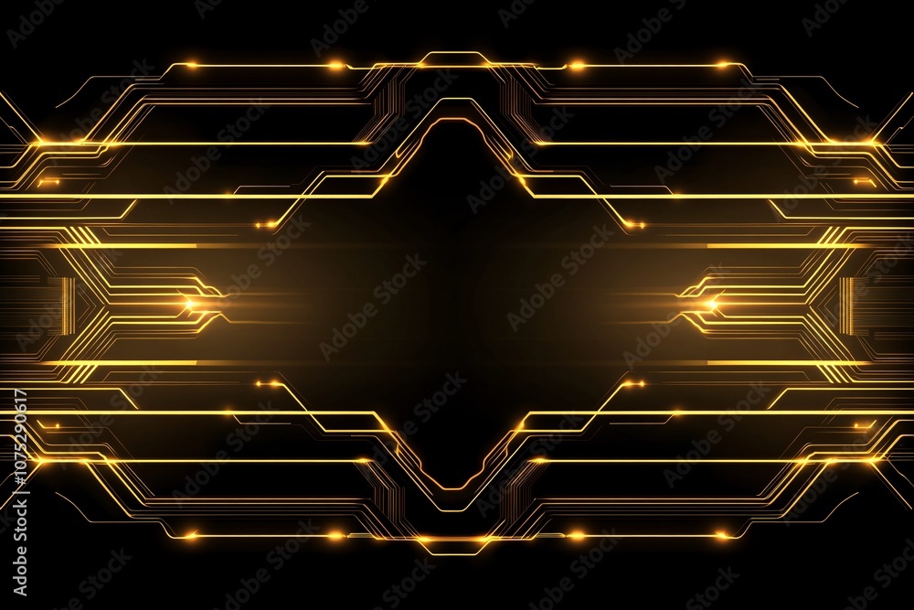 Wall mural abstract futuristic technology background: glowing golden circuit lines pattern design