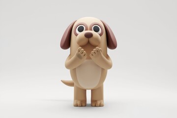 Fototapeta premium A cute 3D cartoon dog with big eyes standing on a white background.