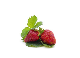 Ripe strawberries with leaves.