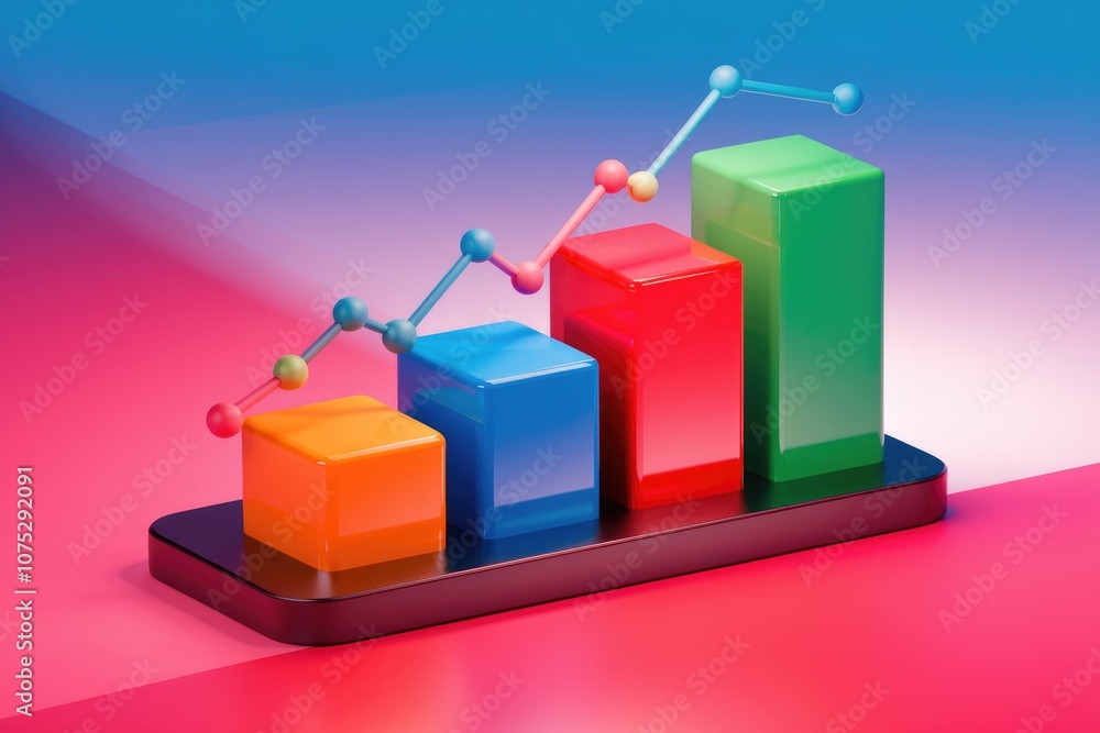 Poster a colorful bar chart with an upward trend line indicating growth or success.