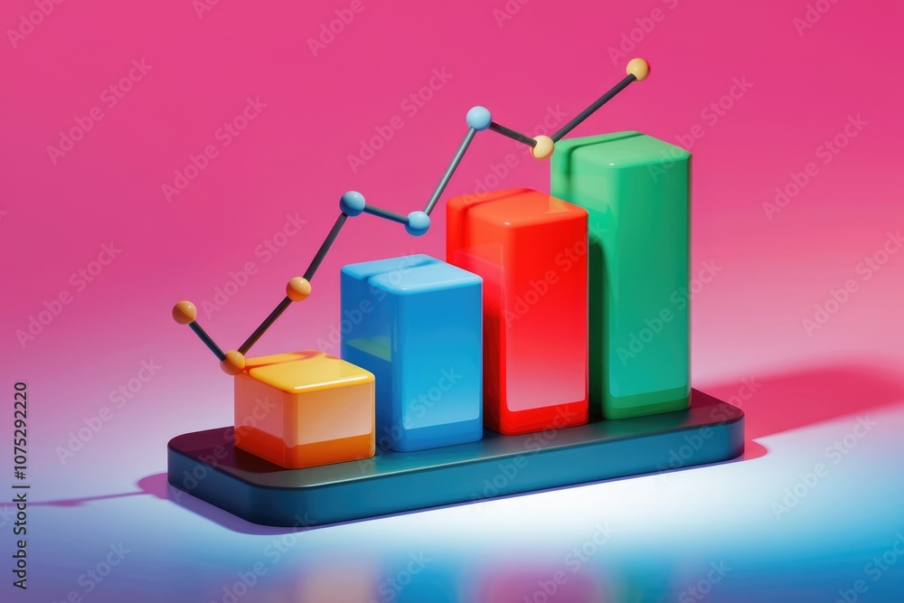 Poster 3d rendered colorful bar graph showing upward trend