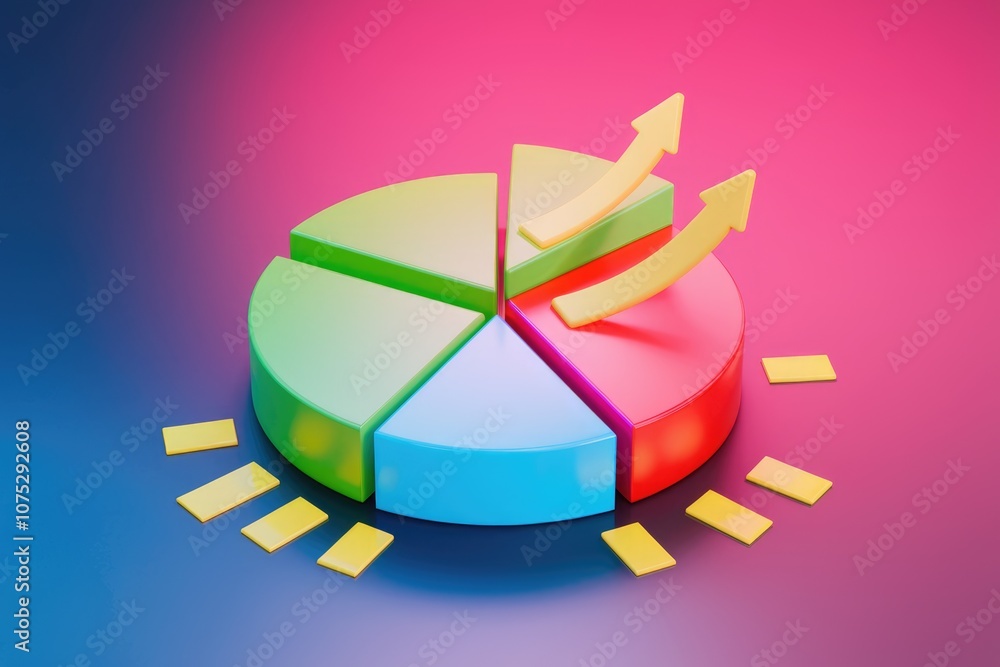 Poster A colorful pie chart with two yellow arrows pointing upwards  signifying growth and success.