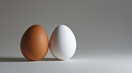 Two Contrast Eggs in Natural Matte Shell Texture Photographed in Minimalist Studio Lighting