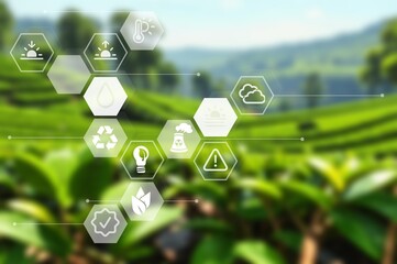 Infographics and molecular structures on the field or plantation