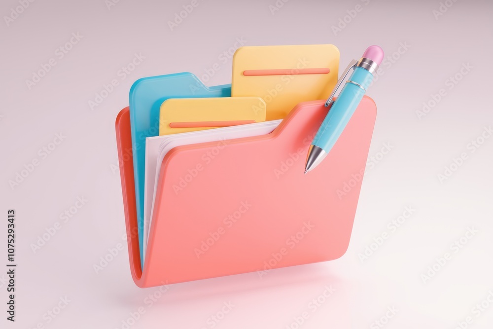 Aufkleber a colorful folder with documents and a pen signifying organization.