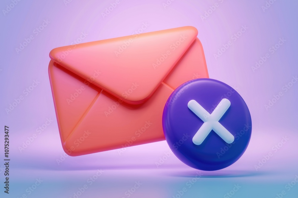Fototapete 3d rendering of an envelope with a cross mark on a purple background signifying email rejection.