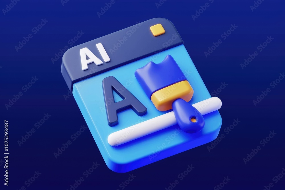 Poster 3d icon representing ai art generation