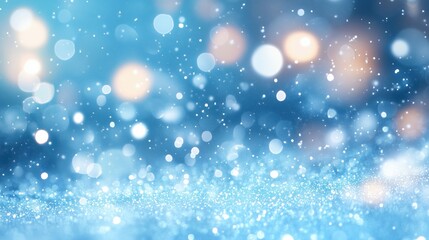 Abstract blue and white bokeh lights resembling snowflakes
