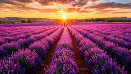 A lavender field at sunset - nature, romance and tranquility.