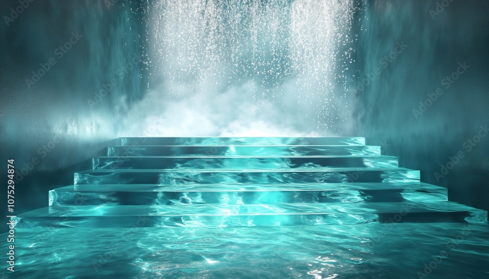 Aufkleber 3d Rendering Of A Transparent Glass Stage With Water. Digitally Created Visual Of A Clear Stage Design. Realistic And Detailed.