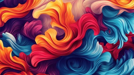 An abstract swirl of vibrant colors showcasing flowing reds, blues, and oranges, creating a dynamic visual experience.
