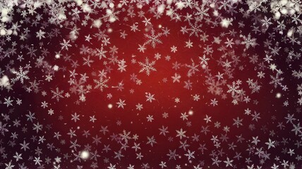A winter-themed background with delicate white snowflakes on a deep red backdrop.