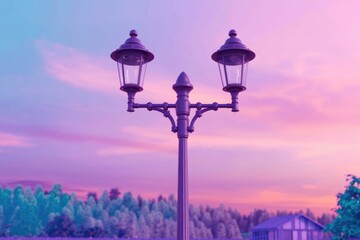 A vintage street lamp stands tall against a dreamy  pastel sky.