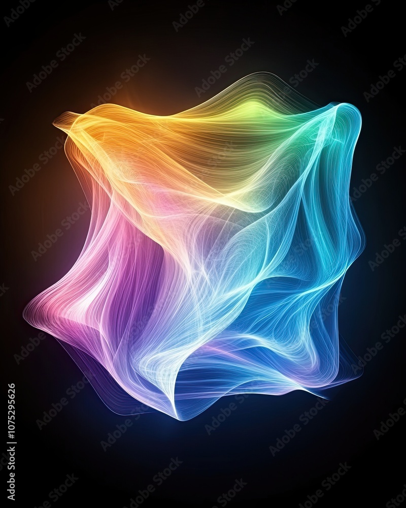 Poster Softly Illuminated Tesseract Projection Visualizing Multidimensional Space Layers at Night