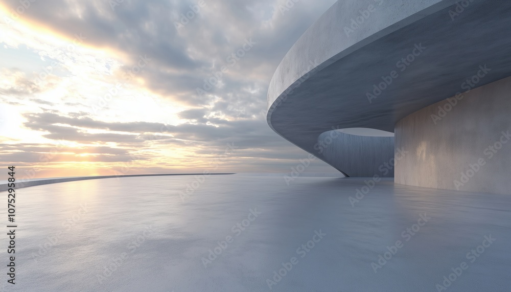 Poster abstract futuristic architecture 3d render with vacant concrete floor: perfect setting for car showc