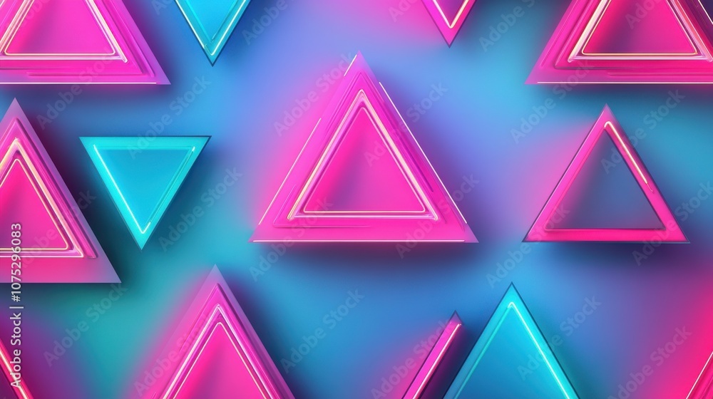 Poster Vibrant geometric shapes in neon colors create a modern and dynamic pattern on a gradient background.