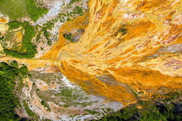 Environmental pollution from the extraction of copper ore. View from above. Martian landscape