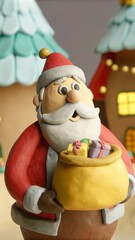 Obraz premium Clay Santa Claus Holding Gift Sack in Festive Scene