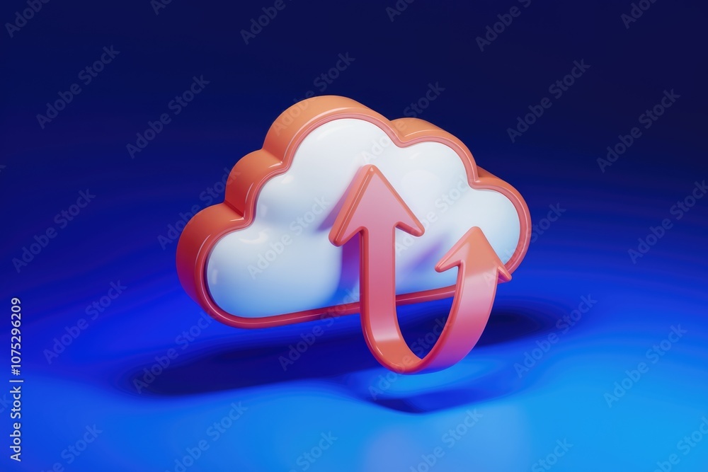 Fototapete 3D rendering of a cloud with upload arrows.