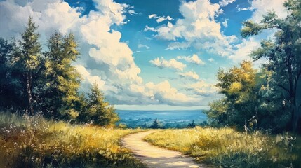 Oil painting depicting the beauty of summer in nature